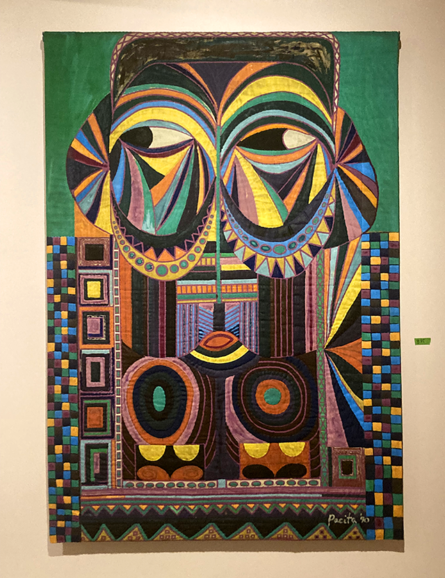 The paintings in Abad’s “Bacongo” series resemble bifwebe masks made by Songye and Luba ethnic groups.